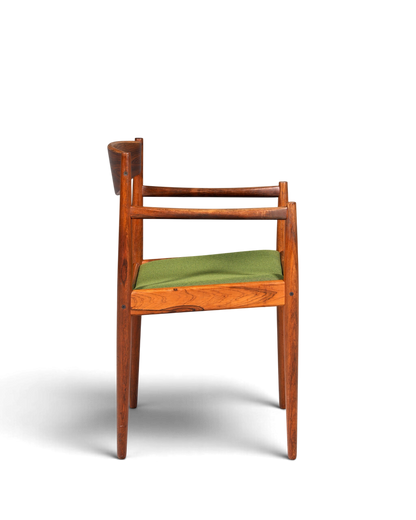 Hauptstadt Möblerei Mid Century Armlehnstuhl von Henry W. Klein für Bramin aus Holz mit grünem Sitzpolster