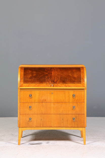 Schlichter Mid Century Rollladen Sekretär echt Holz Büro Schrank Vintage Schreibkommode