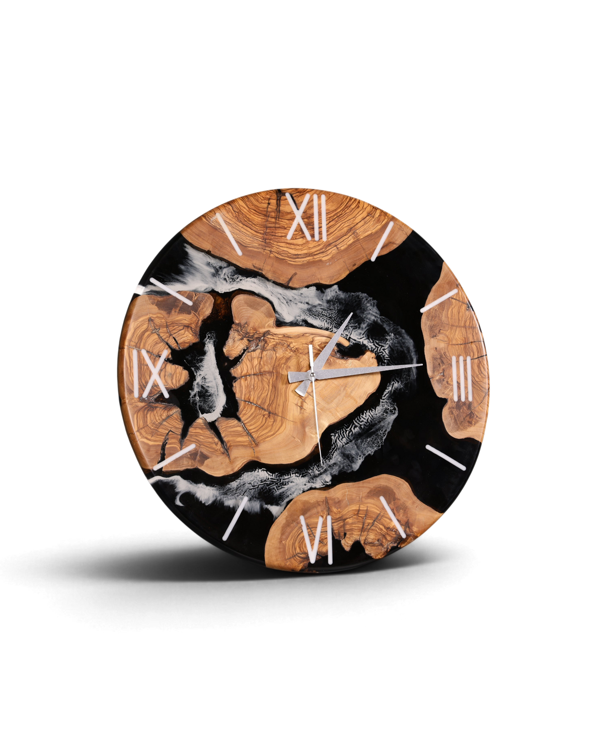 Beeindruckende Handgefertigte XXL Epoxidharz Uhr Olivenbaum Wanduhr Epoxy Analog Uhr