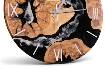 Beeindruckende Handgefertigte XXL Epoxidharz Uhr Olivenbaum Wanduhr Epoxy Analog Uhr