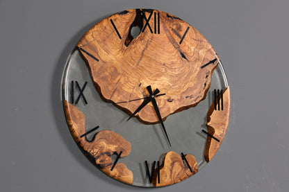 Stilvolle Handgefertigte XXL Epoxidharz Uhr Olivenbaum Wanduhr Epoxy Analog Uhr
