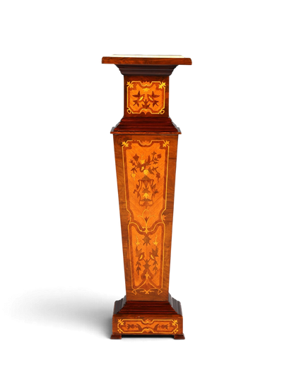 Hauptstadt Möblerei Barock Säule im Louis XV Stil aus Holz mit Marmorplatte und kunstvollen Naturstein-Intarsien