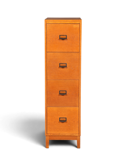 Hauptstadt Möblerei Mid Century Aktenschrank aus massivem Holz mit vier Schubladen im Bauhaus-Stil