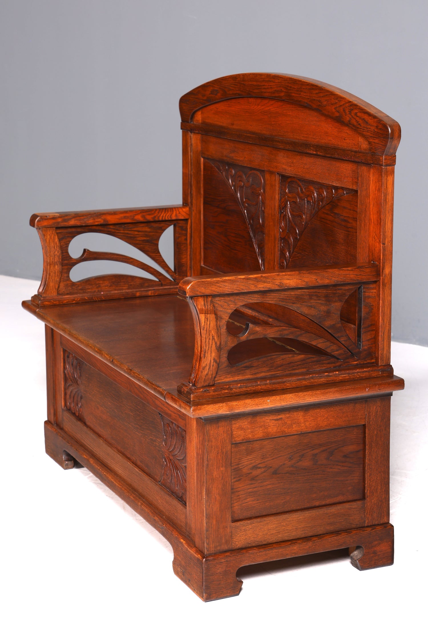 Magnifique banc Art nouveau, banc ancien, coffre, canapé en chêne, banc en bois, coffre en bois