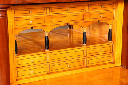 Magnifique secrétaire Biedermeier original vers 1860, commode antique, commode de bureau anglaise avec colonnes