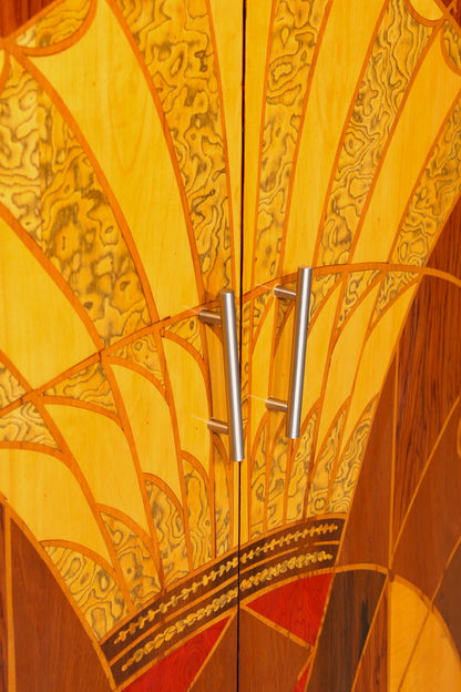 AD91-13 Meuble haut de style Art déco, commode Vertiko, armoire Sun