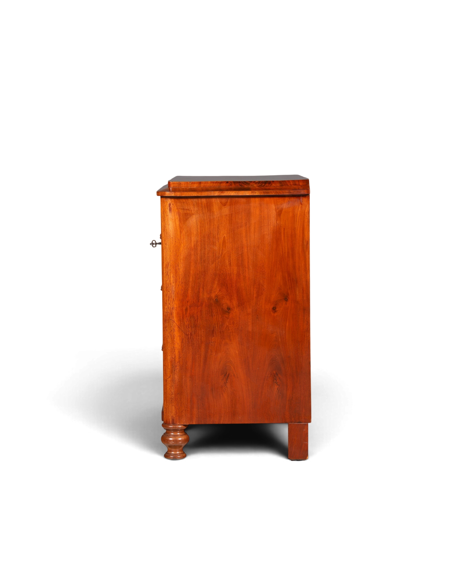 Hauptstadt Möblerei Louis Philippe Kommode aus Nussbaumholz, Seitenansicht der antiken Schubladenkommode um 1890