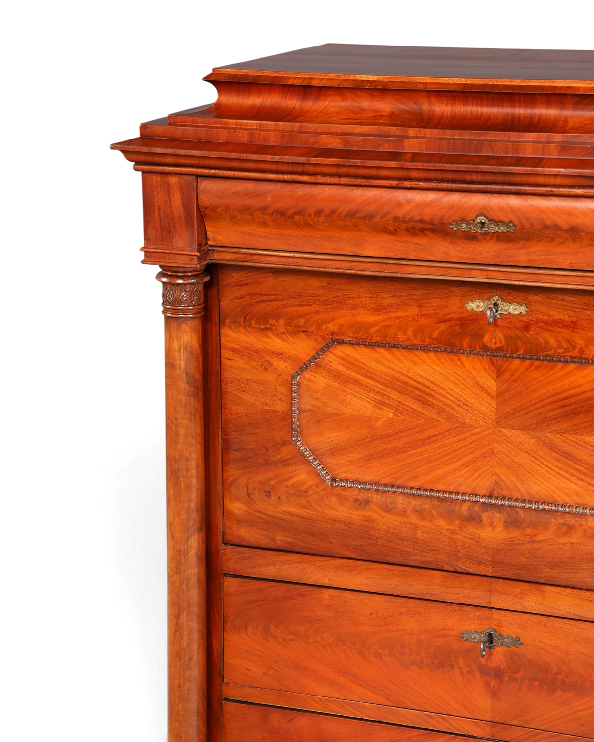 Hauptstadt Möblerei Biedermeier Sekretär aus massivem Echtholz mit feiner Maserung und antiken Messingbeschlägen