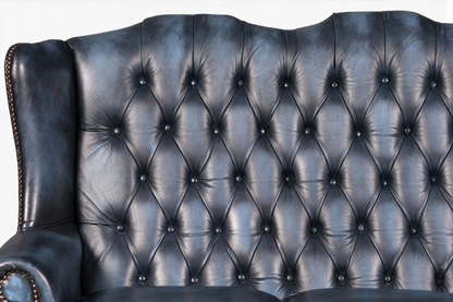 Hauptstadt Möblerei blaues Chesterfield 3-Sitzer Sofa aus Echtleder mit klassischer tiefer Knopfheftung