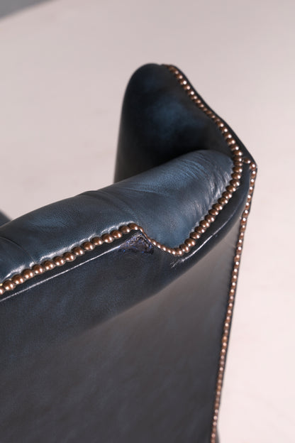 Wunderschönes Original Chesterfield 3-Sitzer Sofa Queen Anne Blau Englische Leder Couch England Polstersofa
