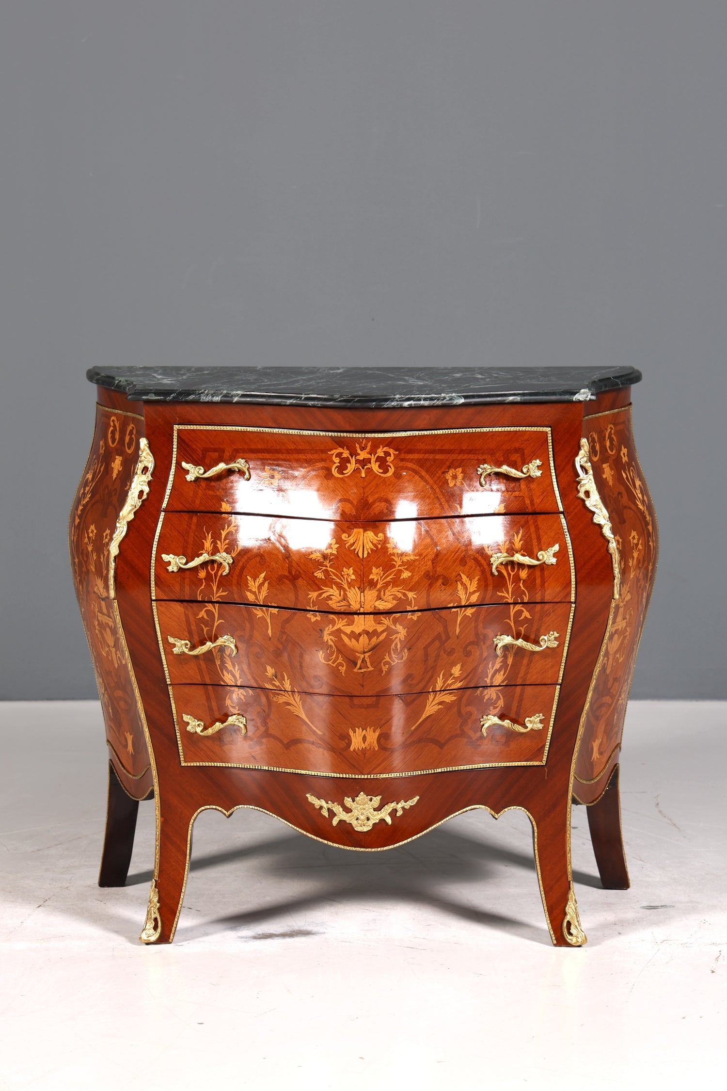 Wunderschöne Bauchige Barock Kommode Messing Marmor Louis XV Sideboard Antik Stil