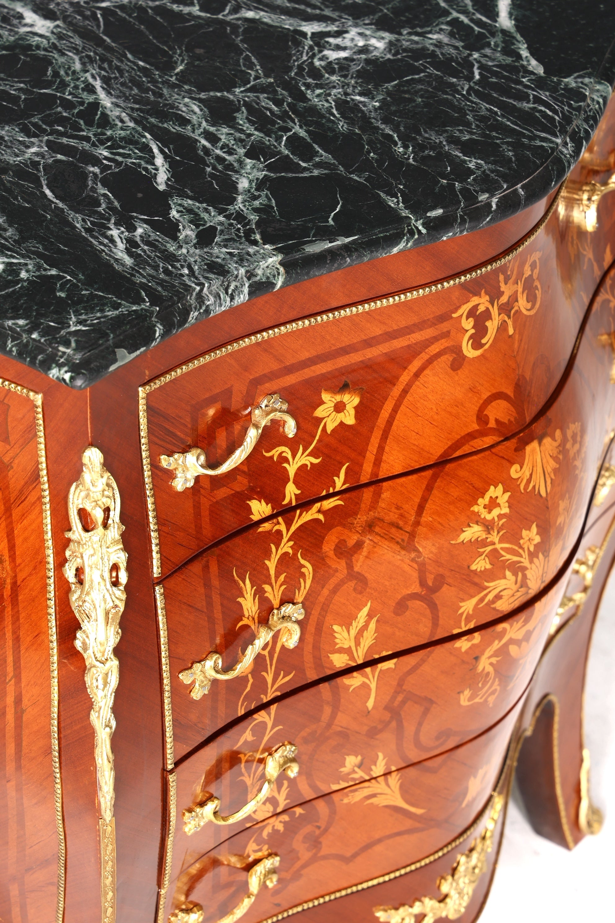 Wunderschöne Bauchige Barock Kommode Messing Marmor Louis XV Sideboard Antik Stil