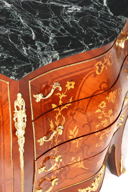 Wunderschöne Bauchige Barock Kommode Messing Marmor Louis XV Sideboard Antik Stil