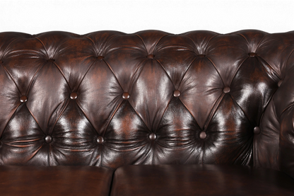 Hauptstadt Möblerei Chesterfield 3-Sitzer Sofa aus braunem Echtleder mit klassischer Knopfheftung