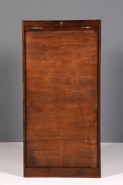 Simple mid-century roll-top cabinet, Bauhaus style, apothecary cabinet, Art Deco filing cabinet, office cabinet