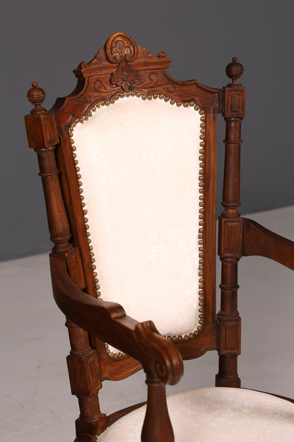 Élégant fauteuil de style néorenaissance, chaise ancienne de l’époque Gründerzeit, chaise de secrétaire, chaise de bureau, chaise rembourrée 2 sur 2