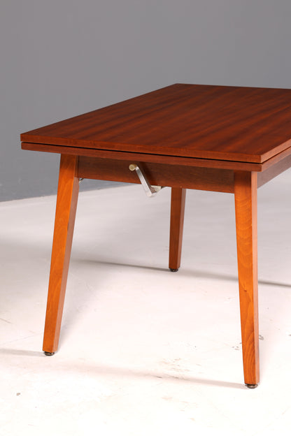 Magnifique table de cuisine du milieu du siècle, table vintage extensible et réglable en hauteur, table à manger en bois des années 60