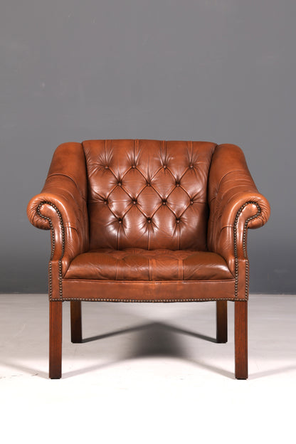 Fauteuil Chesterfield élégant fauteuil club en cuir véritable marron fauteuil anglais à accoudoirs fauteuil en cuir