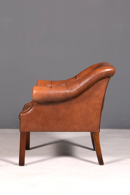 Fauteuil Chesterfield élégant fauteuil club en cuir véritable marron fauteuil anglais à accoudoirs fauteuil en cuir