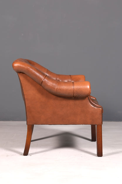 Fauteuil Chesterfield élégant fauteuil club en cuir véritable marron fauteuil anglais à accoudoirs fauteuil en cuir