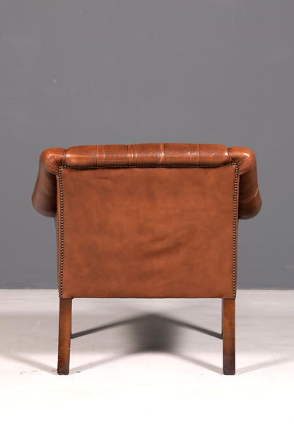 Fauteuil Chesterfield élégant fauteuil club en cuir véritable marron fauteuil anglais à accoudoirs fauteuil en cuir