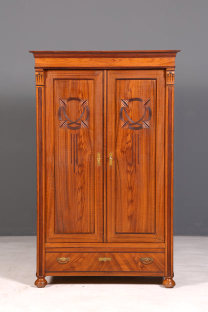 Wunderschöner Jugendstil Schrank Antik um 1880 Eiche Kleiderschrank Dielenschrank Wäscheschrank Massivholz