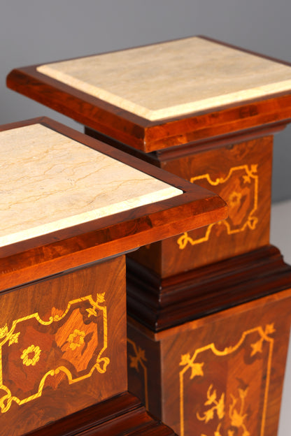 Stilvolle Barock Stil Säule Louis XV Blumensäule Naturstein Marmor Intarsien Ablage Tisch