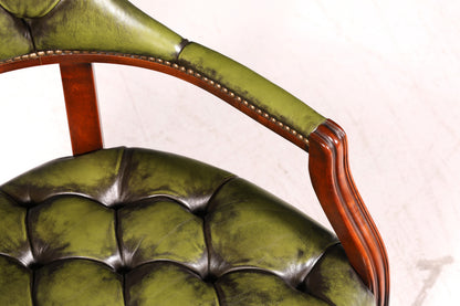 Stilvoller Chesterfield Stuhl Englischer Armlehnstuhl Echt Leder Bürostuhl Sekretär Antik Vintage