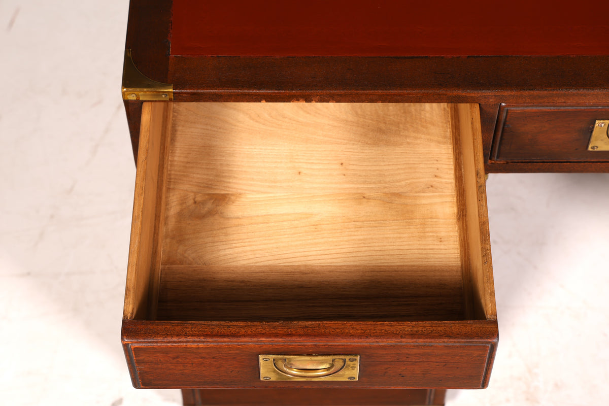 Edler Maritimer Schreibtisch Englischer Military Chest Bürotisch Office Table echt Lederauflage
