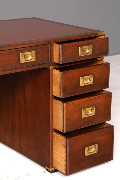Edler Maritimer Schreibtisch Englischer Military Chest Bürotisch Office Table echt Lederauflage