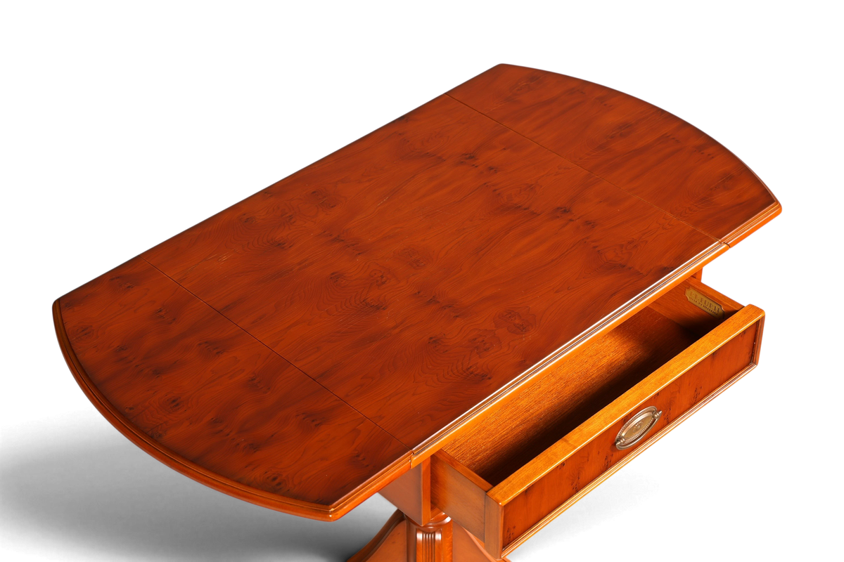 Hauptstadt Möblerei Heldense Beistelltisch aus Eibenholz mit klappbarer Platte und Schublade in klassischem Design