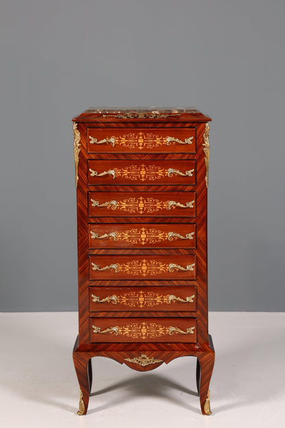 Wunderschönes Barock Stil Louis XV Highboard Marmor Vertiko Intarsien Kommode