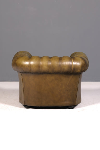 Stilvoller Original Chesterfield Sessel Grün Echt Leder Englischer Armlehnsessel Herrensessel Clubsessel UK Vintage