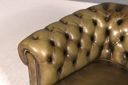 Stilvoller Original Chesterfield Sessel Grün Echt Leder Englischer Armlehnsessel Herrensessel Clubsessel UK Vintage