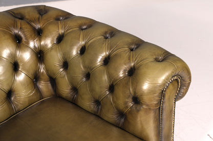Stilvoller Original Chesterfield Sessel Grün Echt Leder Englischer Armlehnsessel Herrensessel Clubsessel UK Vintage