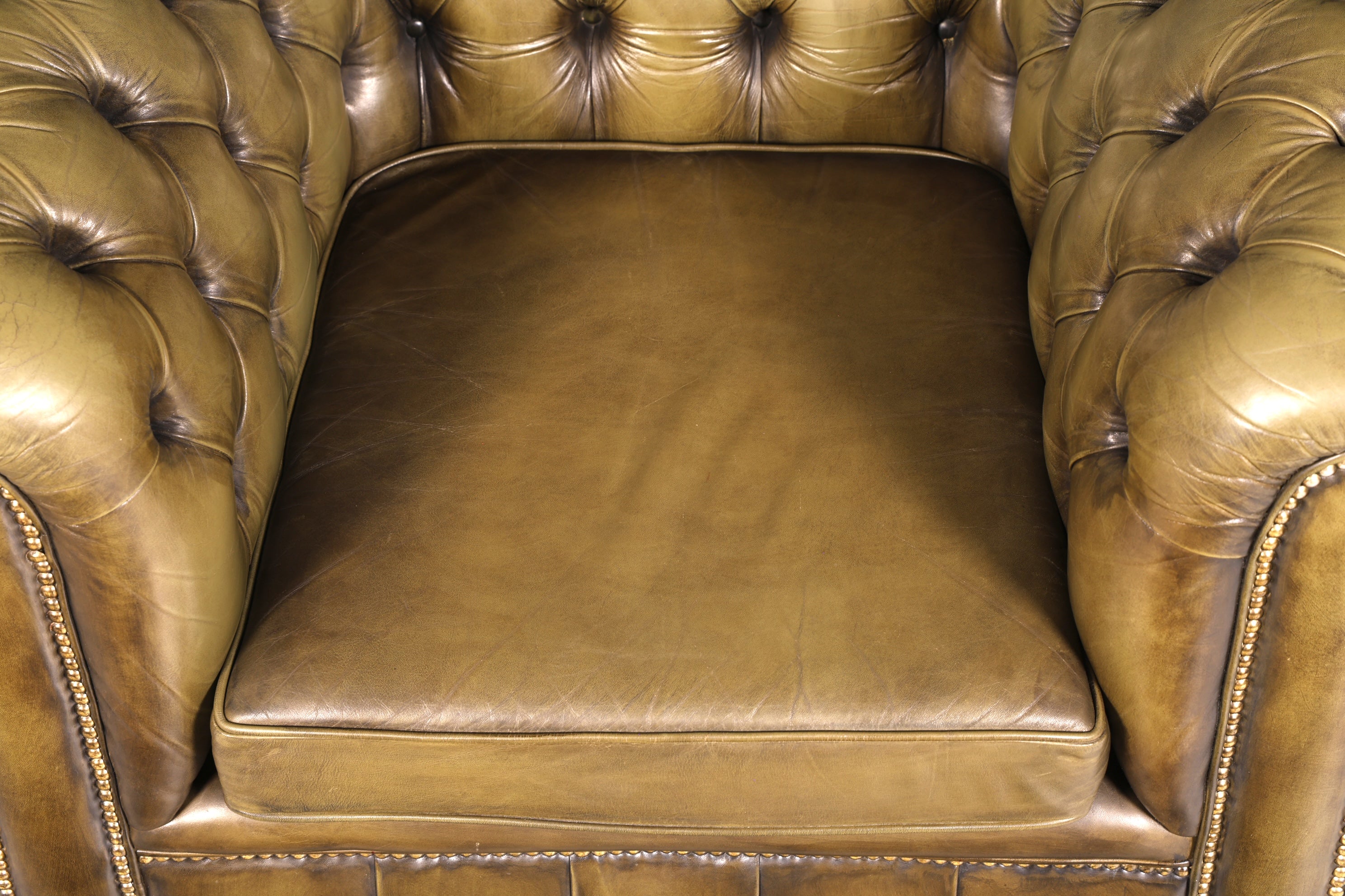Stilvoller Original Chesterfield Sessel Grün Echt Leder Englischer Armlehnsessel Herrensessel Clubsessel UK Vintage