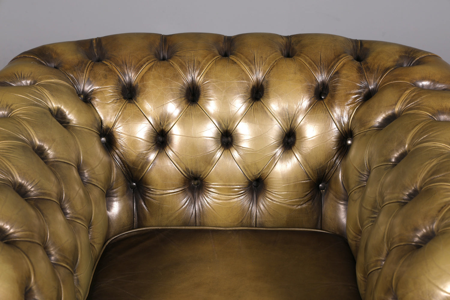 Stilvoller Original Chesterfield Sessel Grün Echt Leder Englischer Armlehnsessel Herrensessel Clubsessel UK Vintage