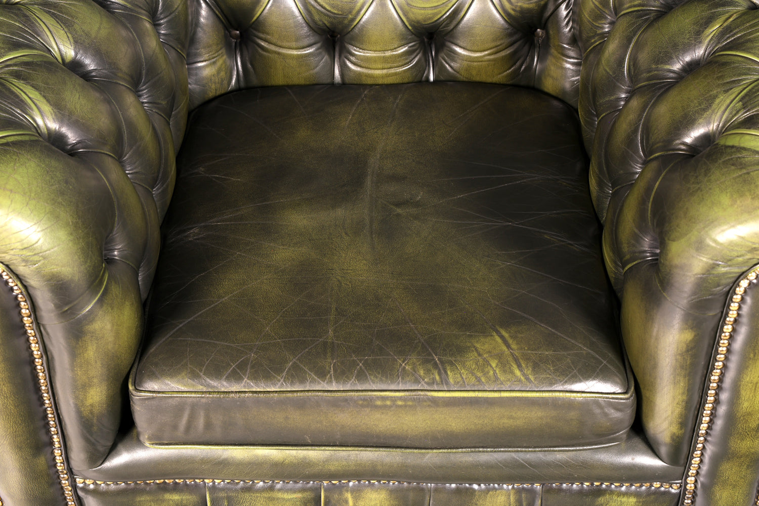 Edler Original Chesterfield Sessel Grün Echt Leder Englischer Armlehnsessel Herrensessel Clubsessel UK Vintage