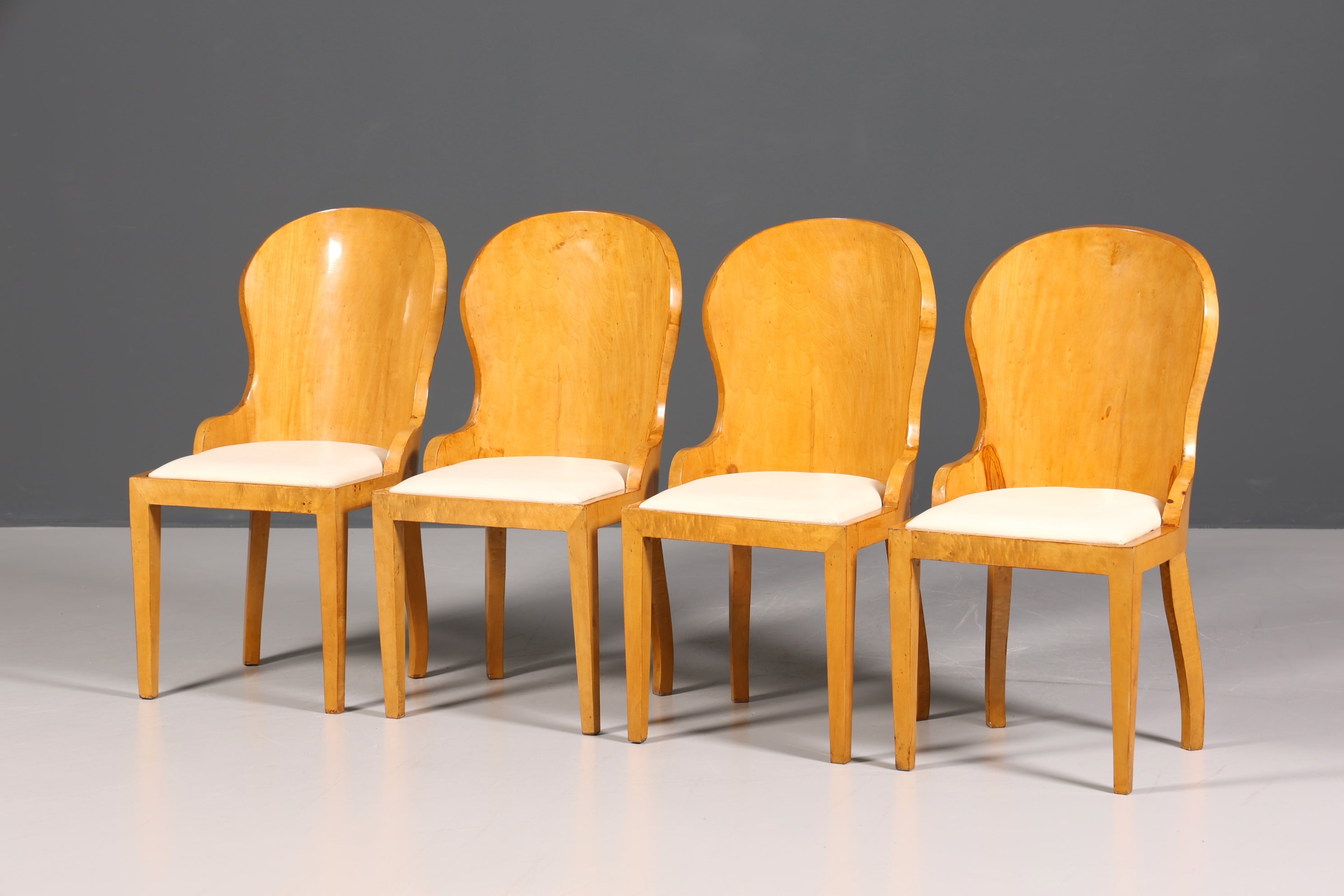 4x Stilvolle Art Deco Design Stühle Biedermeier Stil Stuhlset Birke Esszimmer Stühle Stuhl Set