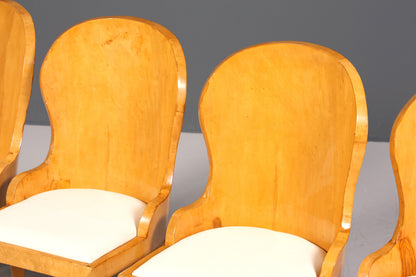 4x Stilvolle Art Deco Design Stühle Biedermeier Stil Stuhlset Birke Esszimmer Stühle Stuhl Set