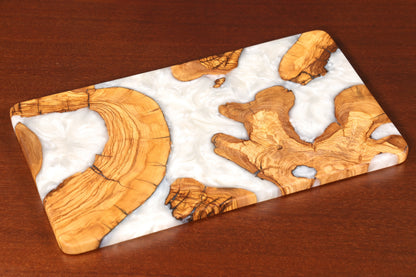 Elegant handmade epoxy resin cutting board, olive wood serving board, epoxy wood board