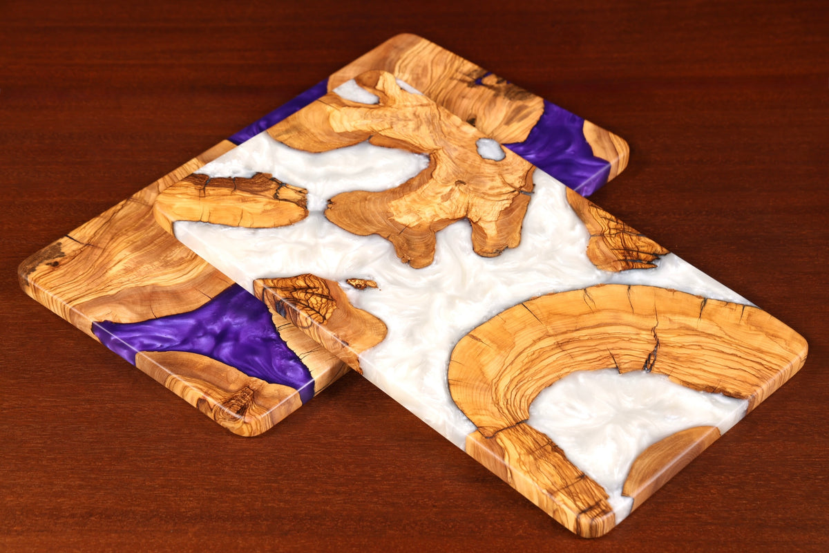 Elegant handmade epoxy resin cutting board, olive wood serving board, epoxy wood board