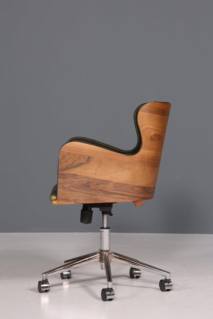 Chesterfield Büro Armlehnstuhl "Leon-Office" Nussbaum grün