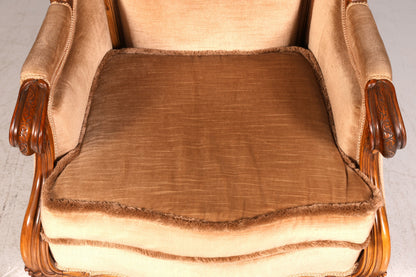 Impressionnant fauteuil Chippendale à accoudoirs style baroque fauteuil en velours fauteuil de lecture fauteuil rembourré antique vintage