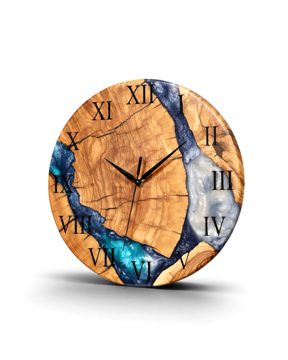 Exklusive Handgefertigte Epoxidharz Wanduhr Olivenbaum Uhr Epoxy Analog Uhr