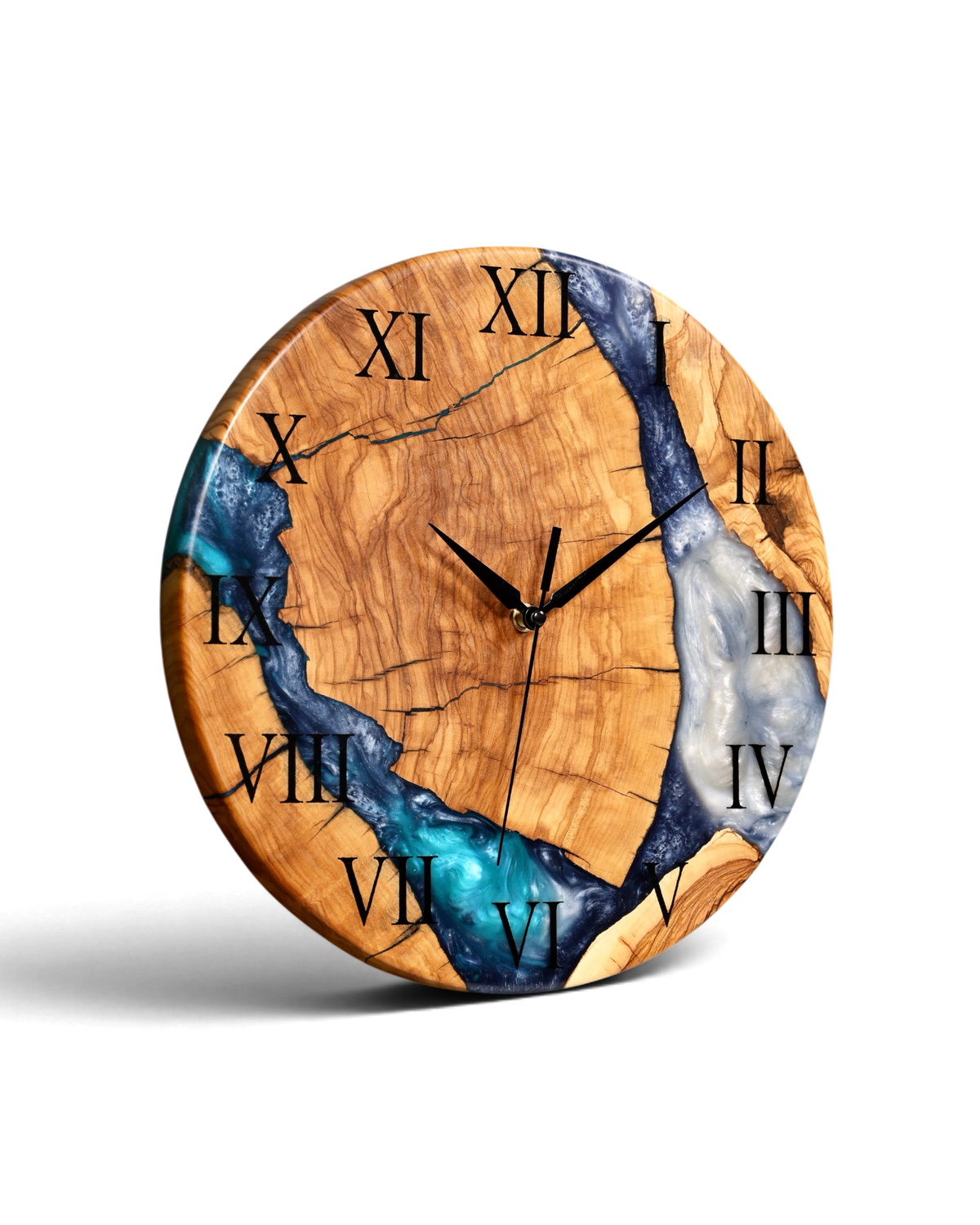 Exklusive Handgefertigte Epoxidharz Wanduhr Olivenbaum Uhr Epoxy Analog Uhr