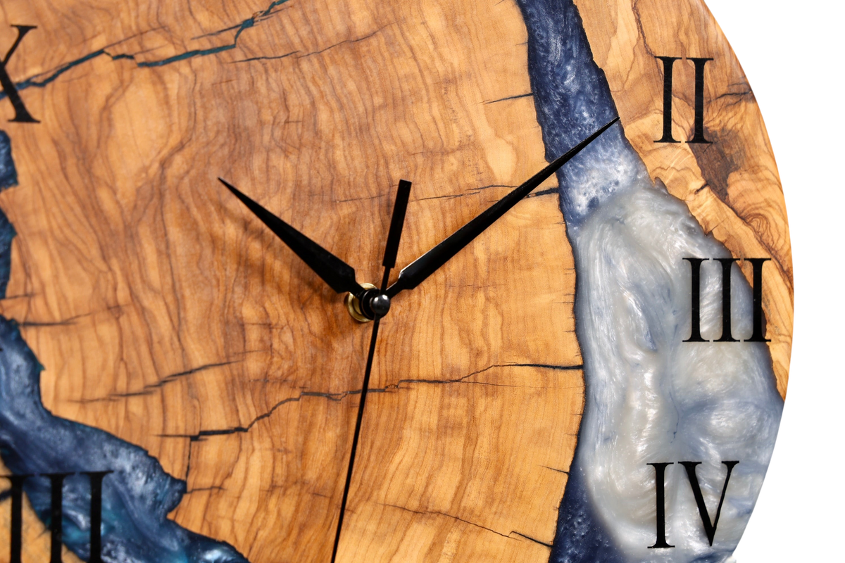Exklusive Handgefertigte Epoxidharz Wanduhr Olivenbaum Uhr Epoxy Analog Uhr