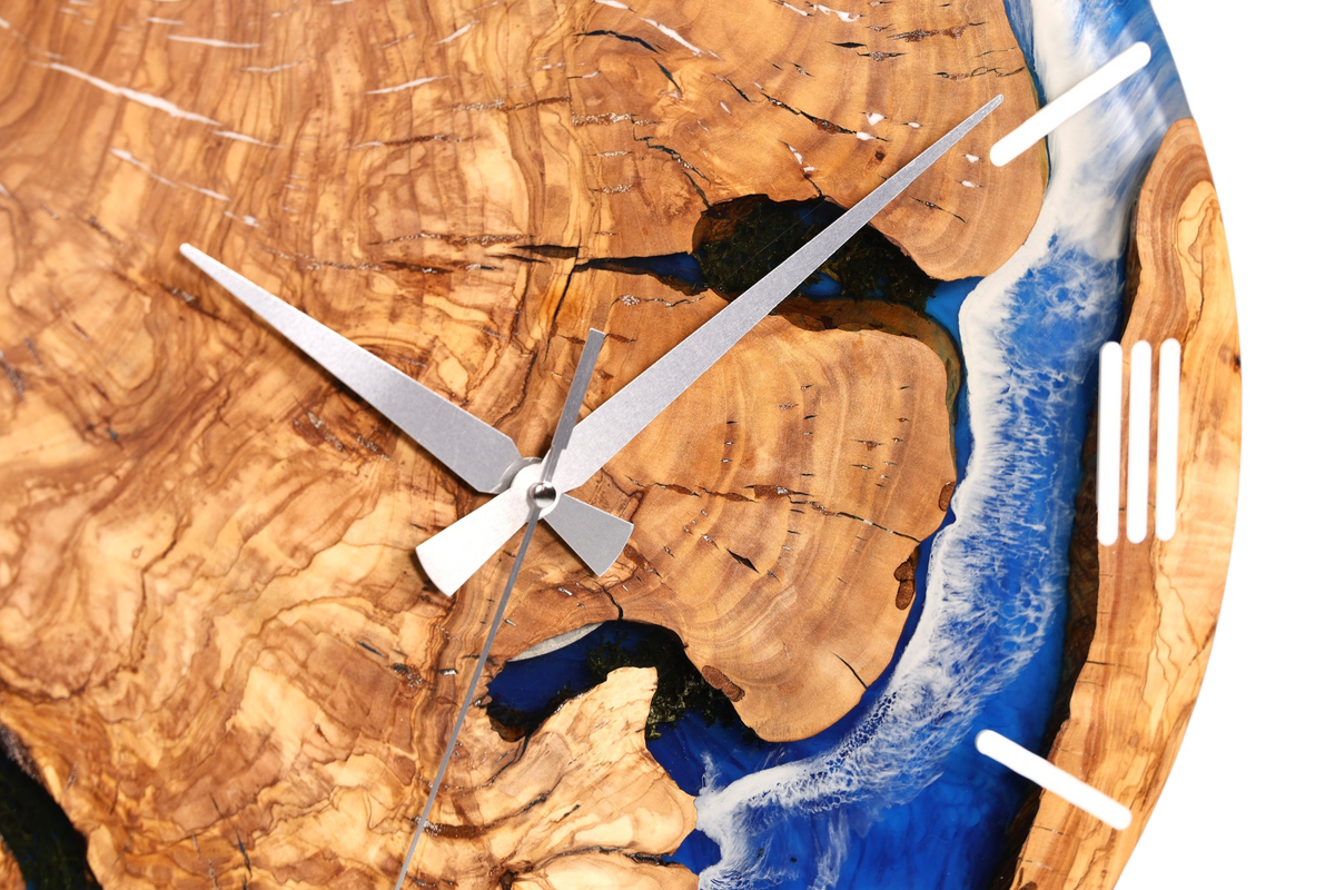 Wunderschöne Handgefertigte Epoxidharz Wanduhr Olivenbaum Uhr Waves Epoxy Analog Uhr