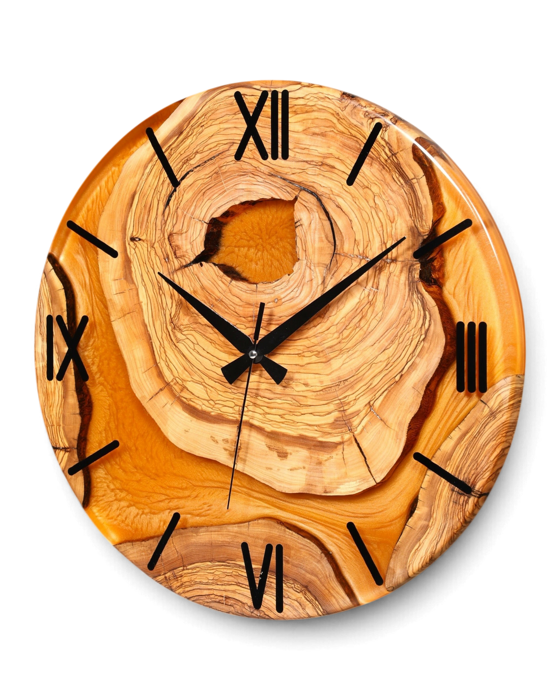 Wunderschöne Handgefertigte Epoxidharz Wanduhr Olivenbaum Uhr Terracotta Epoxy Analog Uhr