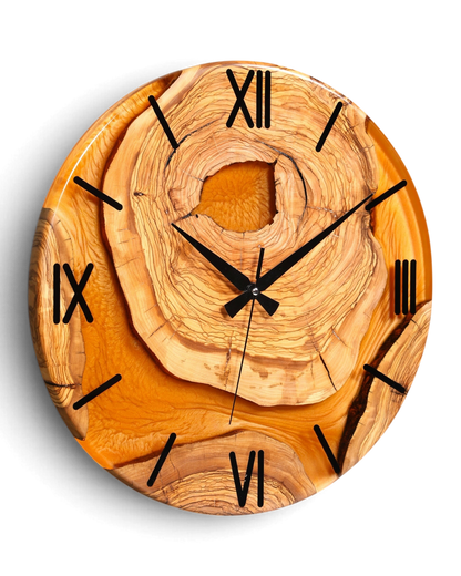 Wunderschöne Handgefertigte Epoxidharz Wanduhr Olivenbaum Uhr Terracotta Epoxy Analog Uhr